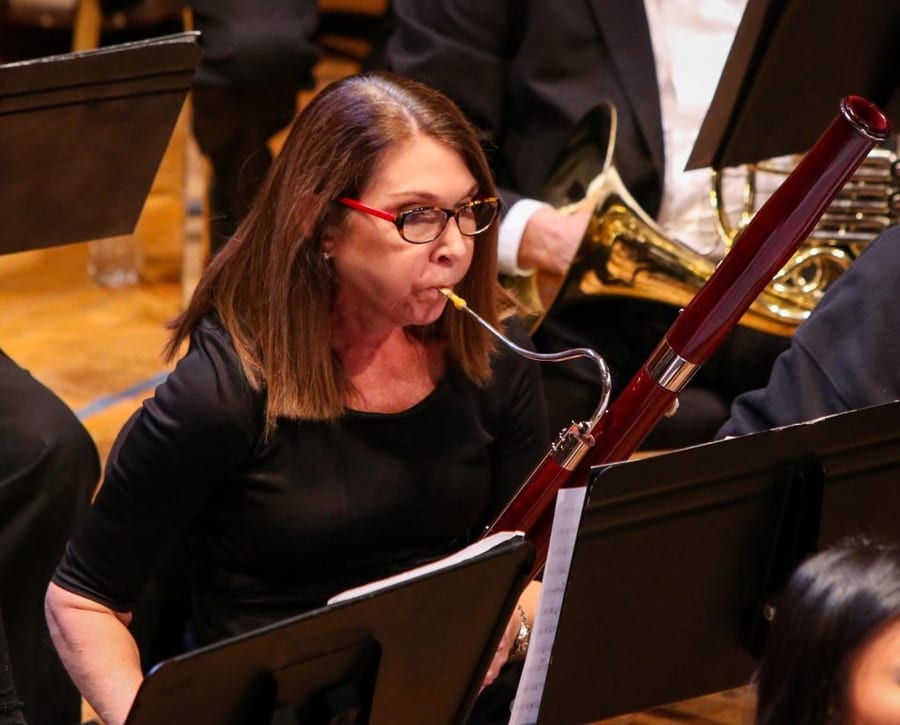 Teri Taylor playing bassoon at a Tara Winds concert
